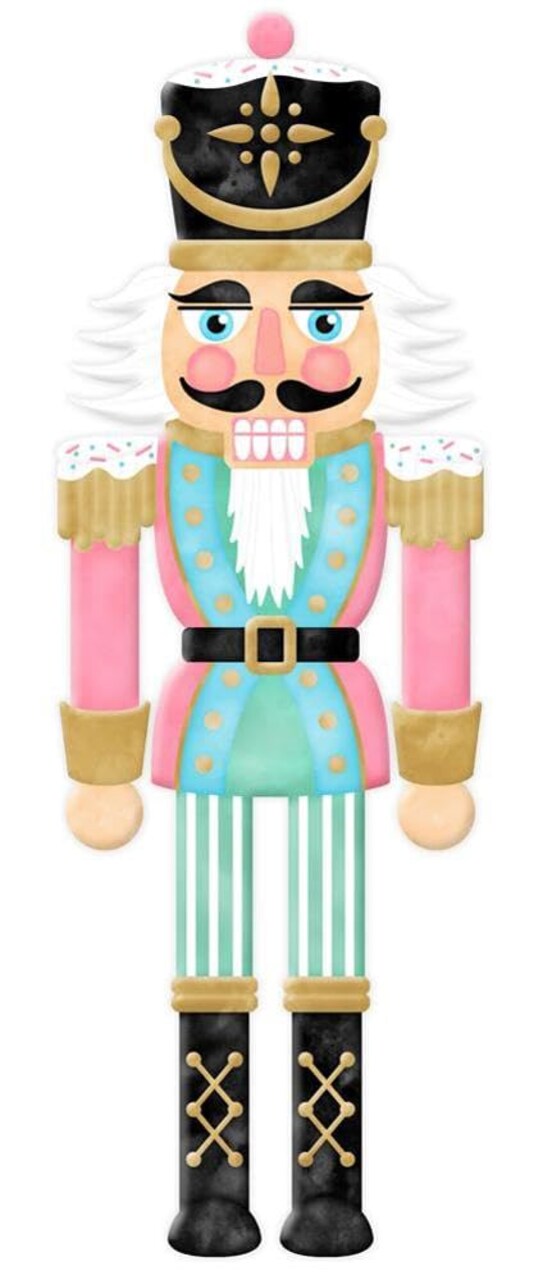 Craig Bachman Nutcracker Sign with Hanger, Embossed Metal - Pink, Mint, Light Blue, Pastel Multi, 12" x 4" Inches - for Wreath Accents, Crafts, and Decorations